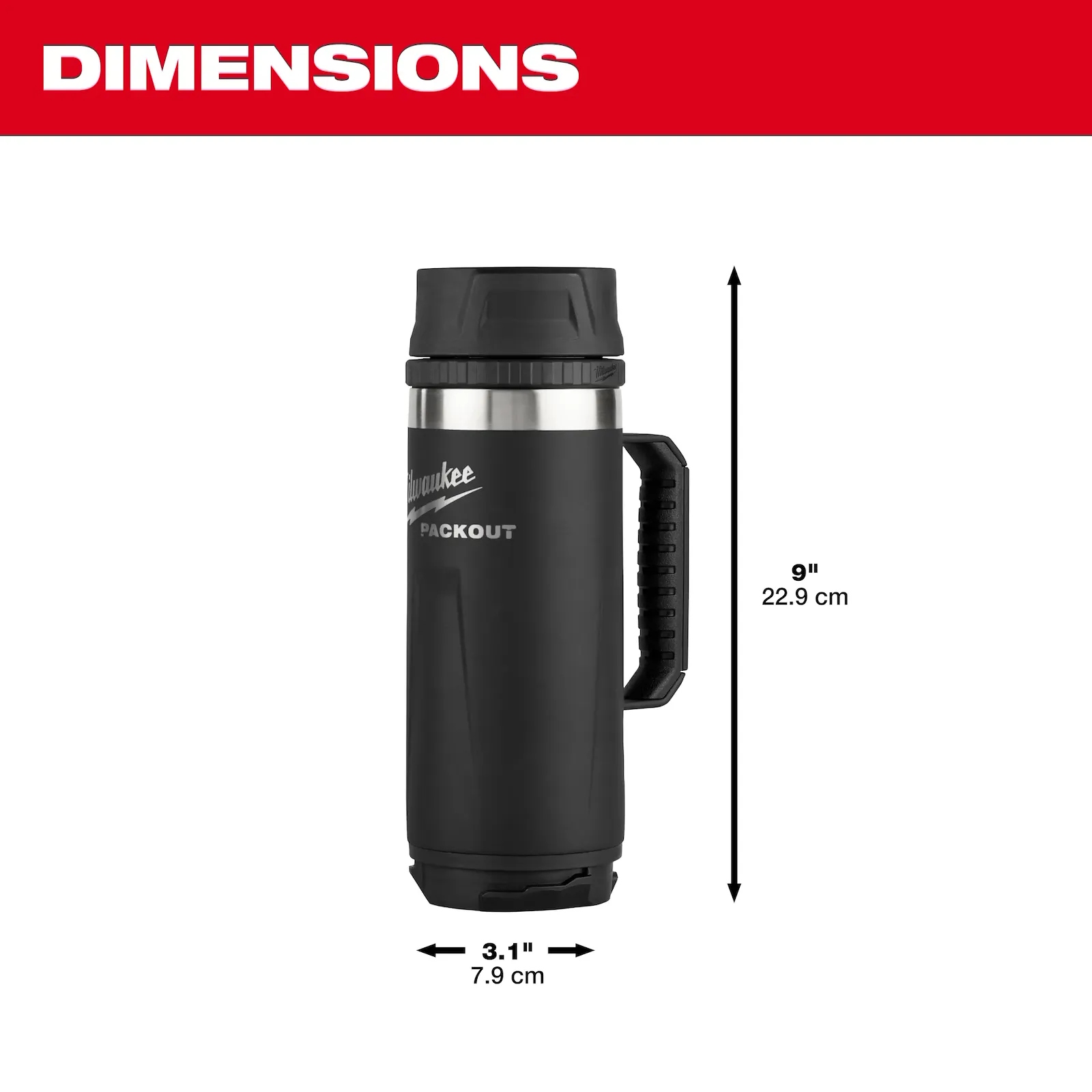 MILWAUKEE 48-22-8394B PACKOUT 18oz Insulated Mug with Sip Lid - Black - Image 3