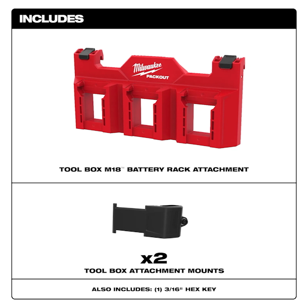 MILWAUKEE 48-22-8603 PACKOUT Tool Box M18 Battery Rack Attachment - Image 2