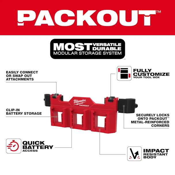 MILWAUKEE 48-22-8603 PACKOUT Tool Box M18 Battery Rack Attachment - Image 3