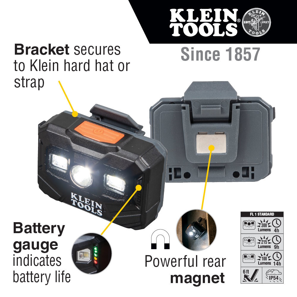 KLEIN 56062 Rechargeable Headlamp and Work Light, 300 Lumens All-Day Runtime - Image 2