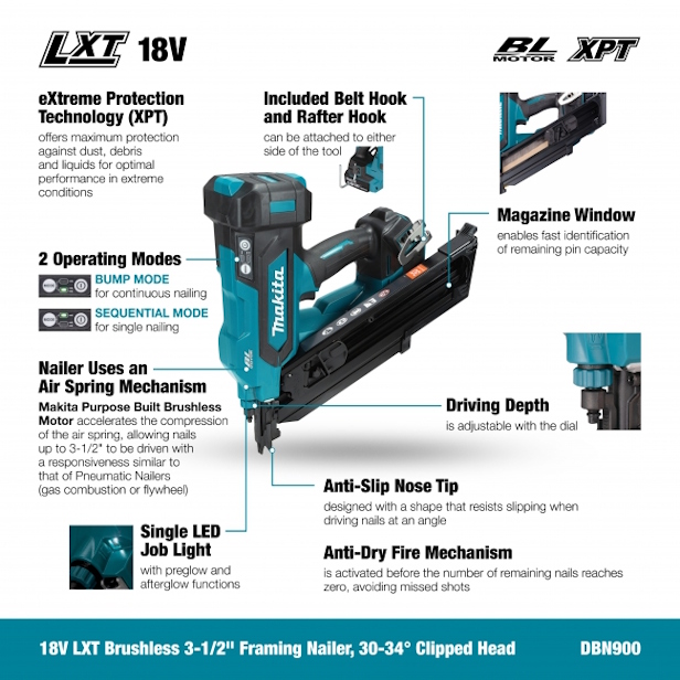 MAKITA DBN900ZK 18V LXT BL 3-1/2" Framing Nailer (Tool Only) - Image 2