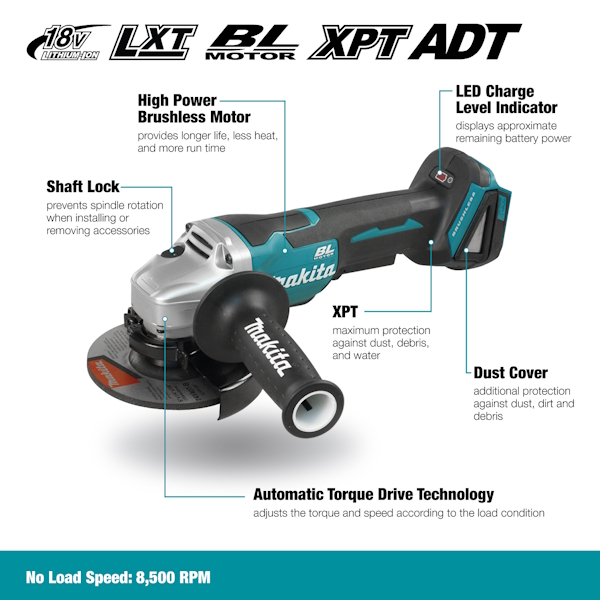 MAKITA DGA508Z 18V LXT 5" Grinder (Tool Only) - Image 3