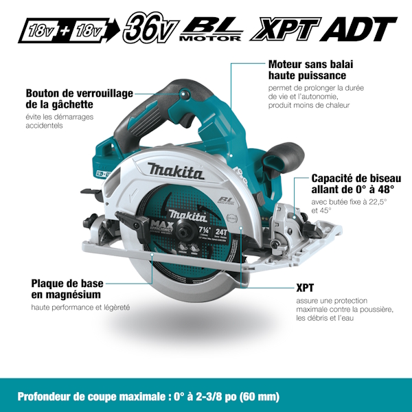 MAKITA DHS782Z 18Vx2 LXT BL 7-1/4" Circular Saw (Tool Only) - Image 3