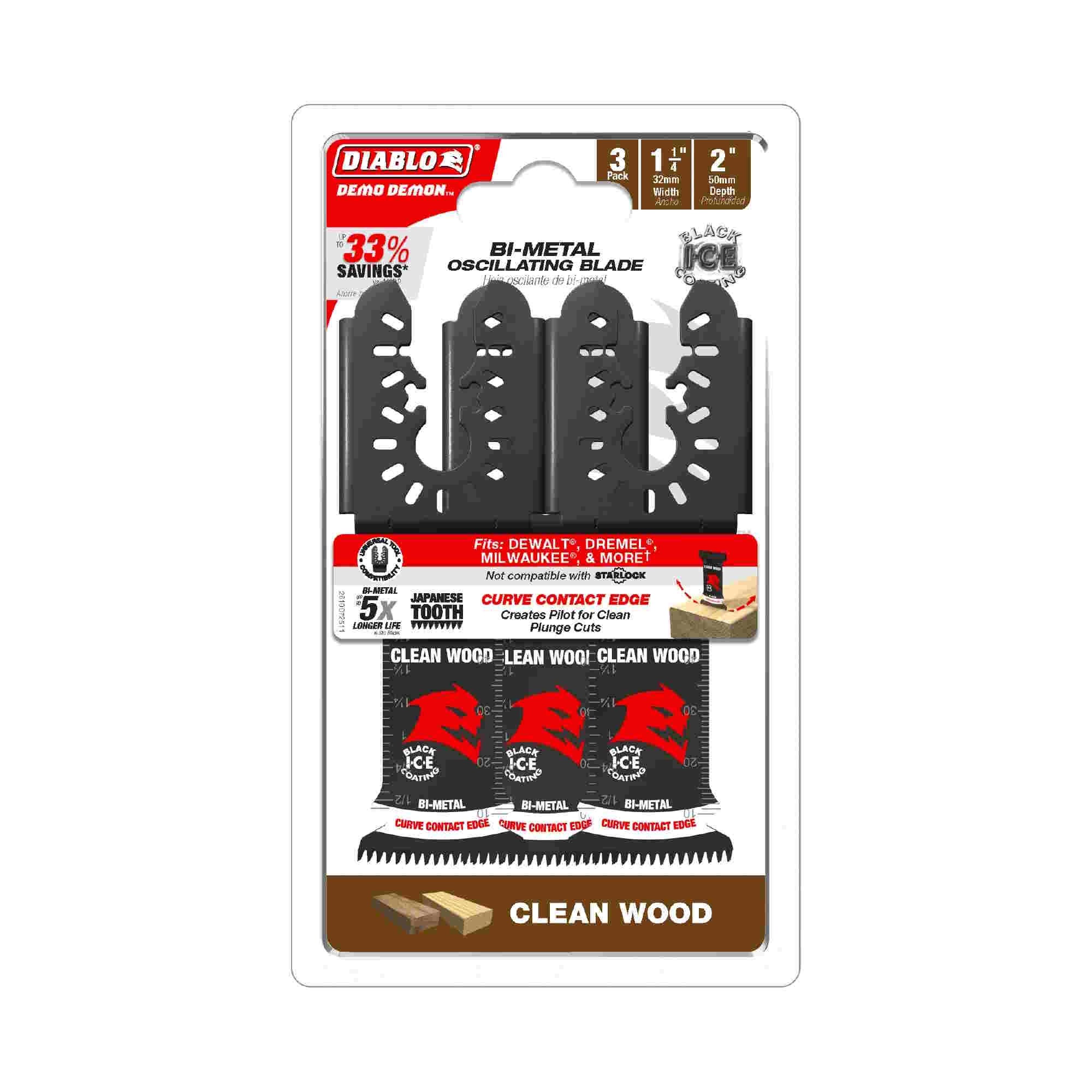 DIABLO DOU125JBW3 1-1/4" Uni Fit Bi-Metal Oscillating Blades for Wood 3PK - Image 2