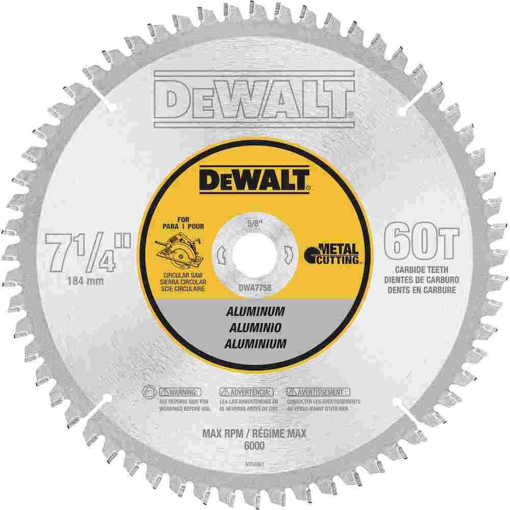 DEWALT DWA7758 7-1/4" 60T Aluminum Metal Cutting Saw Blade 5/8" Arbor