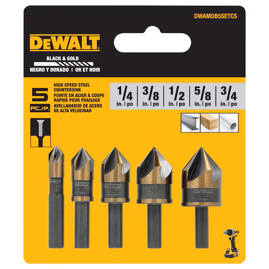 DEWALT DWAMDB5SETCS HSS 5PC Metal Countersink Set 82° 5 Flute - Image 5