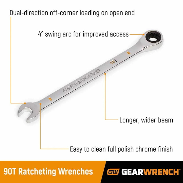 GEARWRENCH 16PC 90-Tooth 12 Point Metric Combination Ratcheting Wrench Set - Image 2
