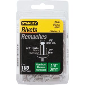 STANLEY PAA42W-1B 1/8" x 1/8" White Aluminum Rivets 100PK