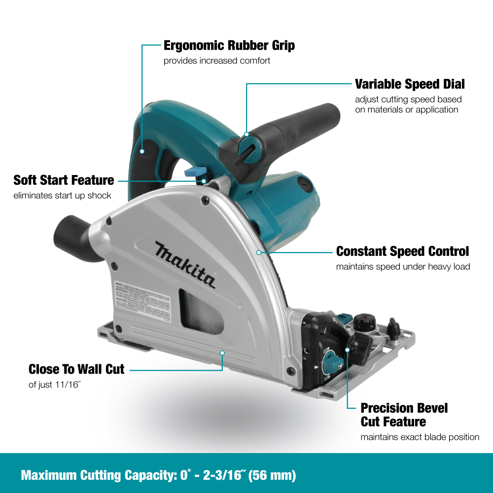 MAKITA SP6000X2 6-1/2" Plunge Cut Circular Saw w/118" Guide Rail (194367-7) - Image 2