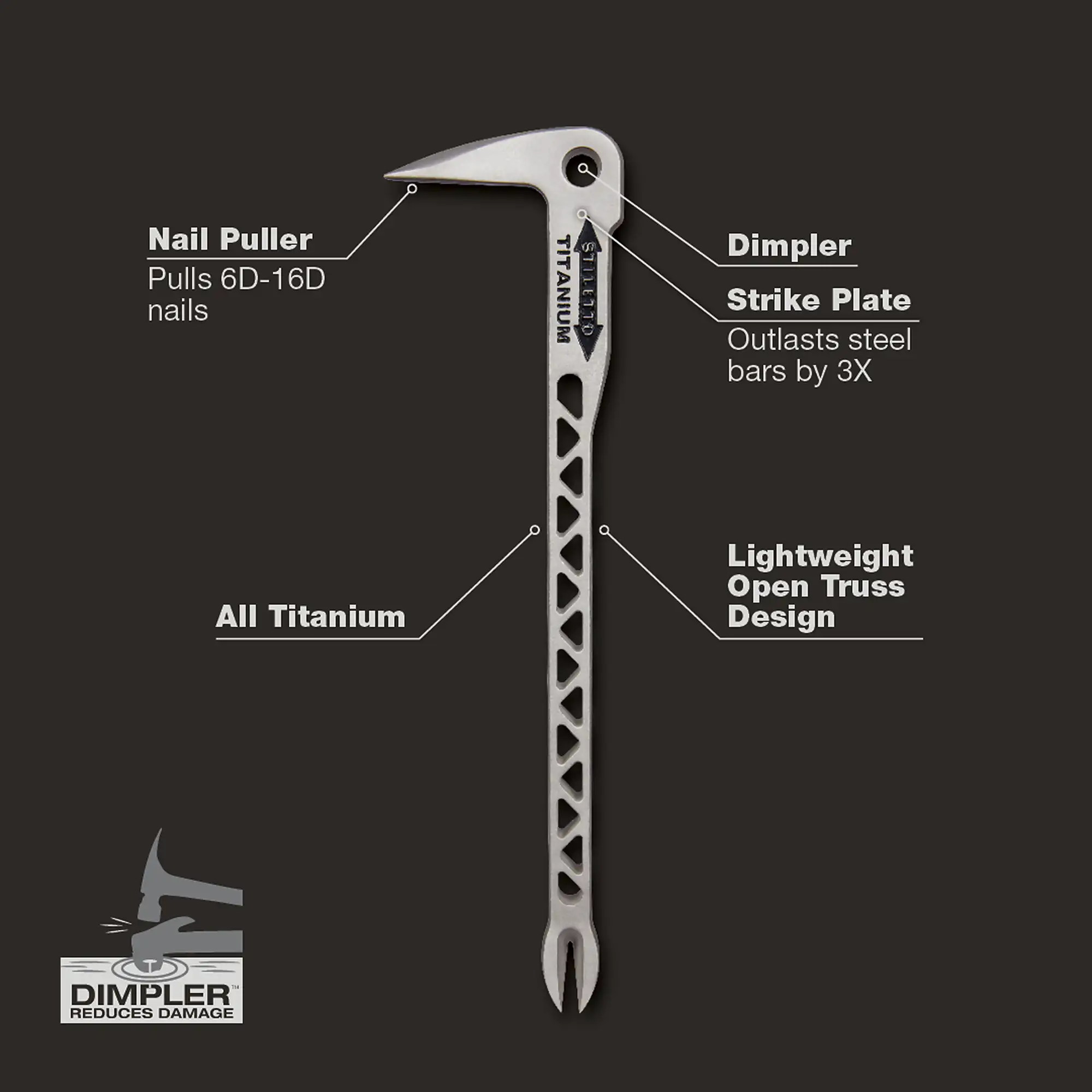 STILETTO TICLW-12 Titanium 8oz Nail Puller 11.5" w/Dimpler - Image 2