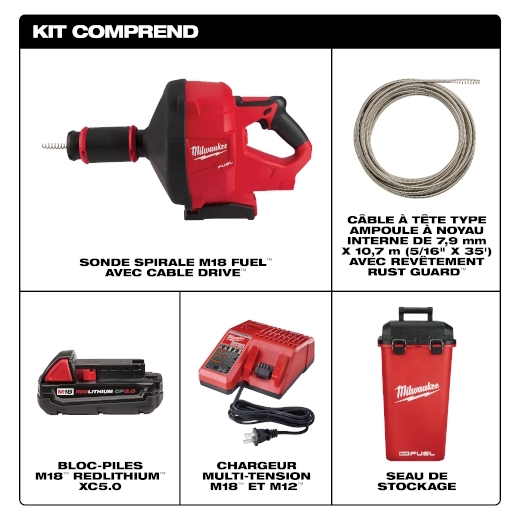 MILWAUKEE M18 Fuel Drain Snake w/Cable Drive Kit - Image 2