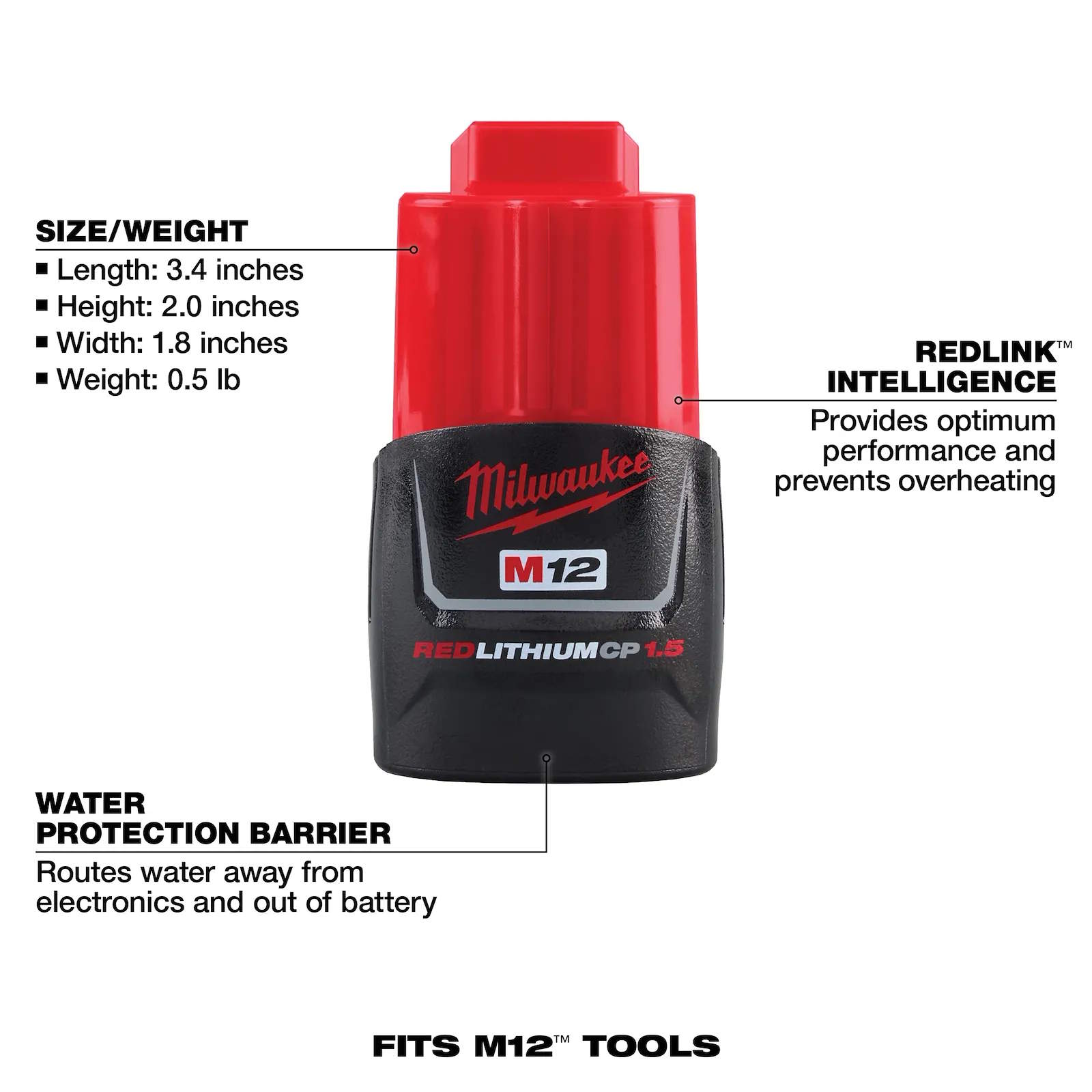MILWAUKEE 48-11-2411 M12 RedLithium 1.5Ah Battery 2PK - Image 3