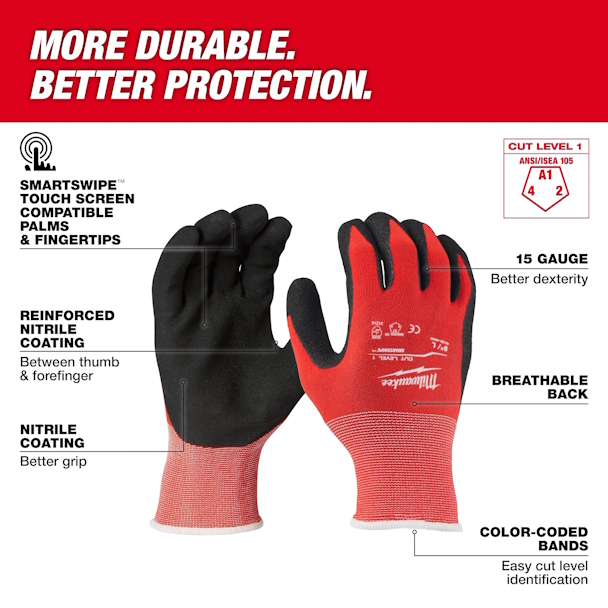 MILWAUKEE 48-22-8903 Cut Level 1 Nitrile Dipped Gloves XL - Image 2
