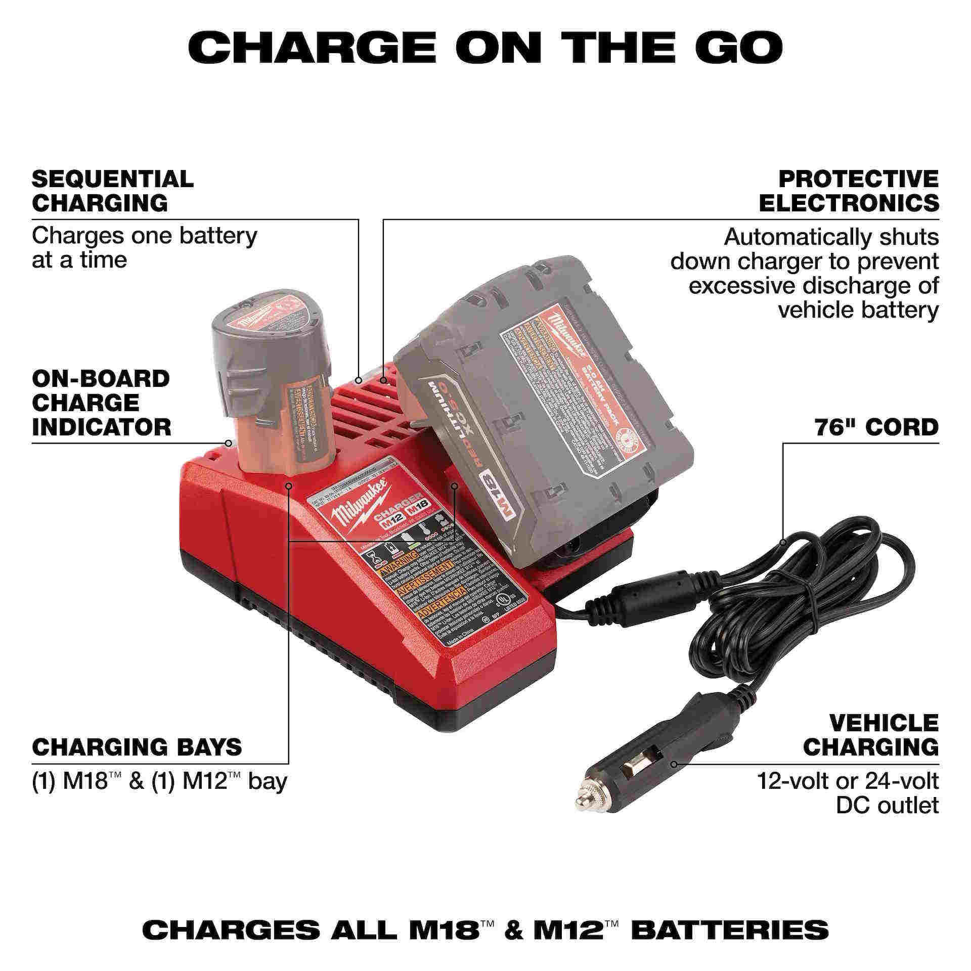 MILWAUKEE 48-59-1810 M18 & M12 Vehicle Charger - Image 3