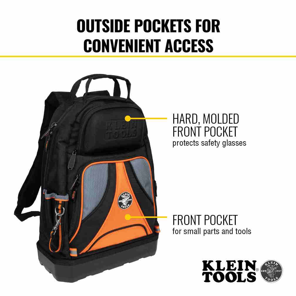 KLEIN 55421BP-14 Tradesman Pro Tool Bag Backpack 39 Pockets Black 14" - Image 5