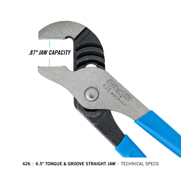 CHANNELLOCK CHA-426 6-1/2" Straight Jaw Tongue & Groove Pliers - Image 9