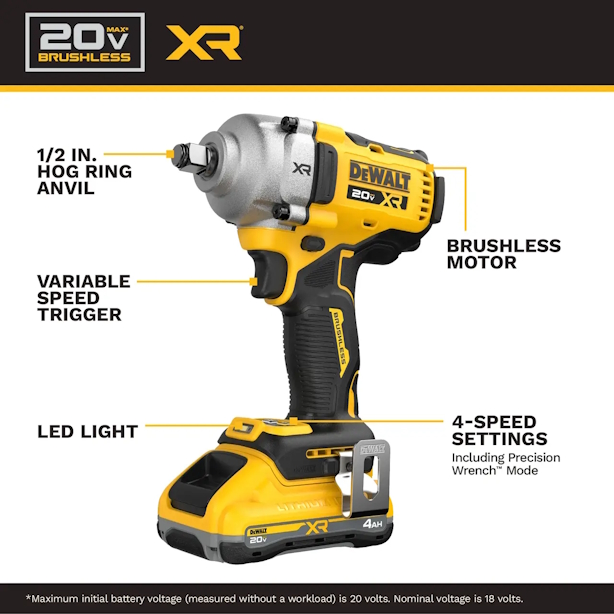 DEWALT DCF891QQ1 20V Brushless 1/2"Mid-Torque Impact Wrench w/Hog Ring Anvil Kit - Image 4