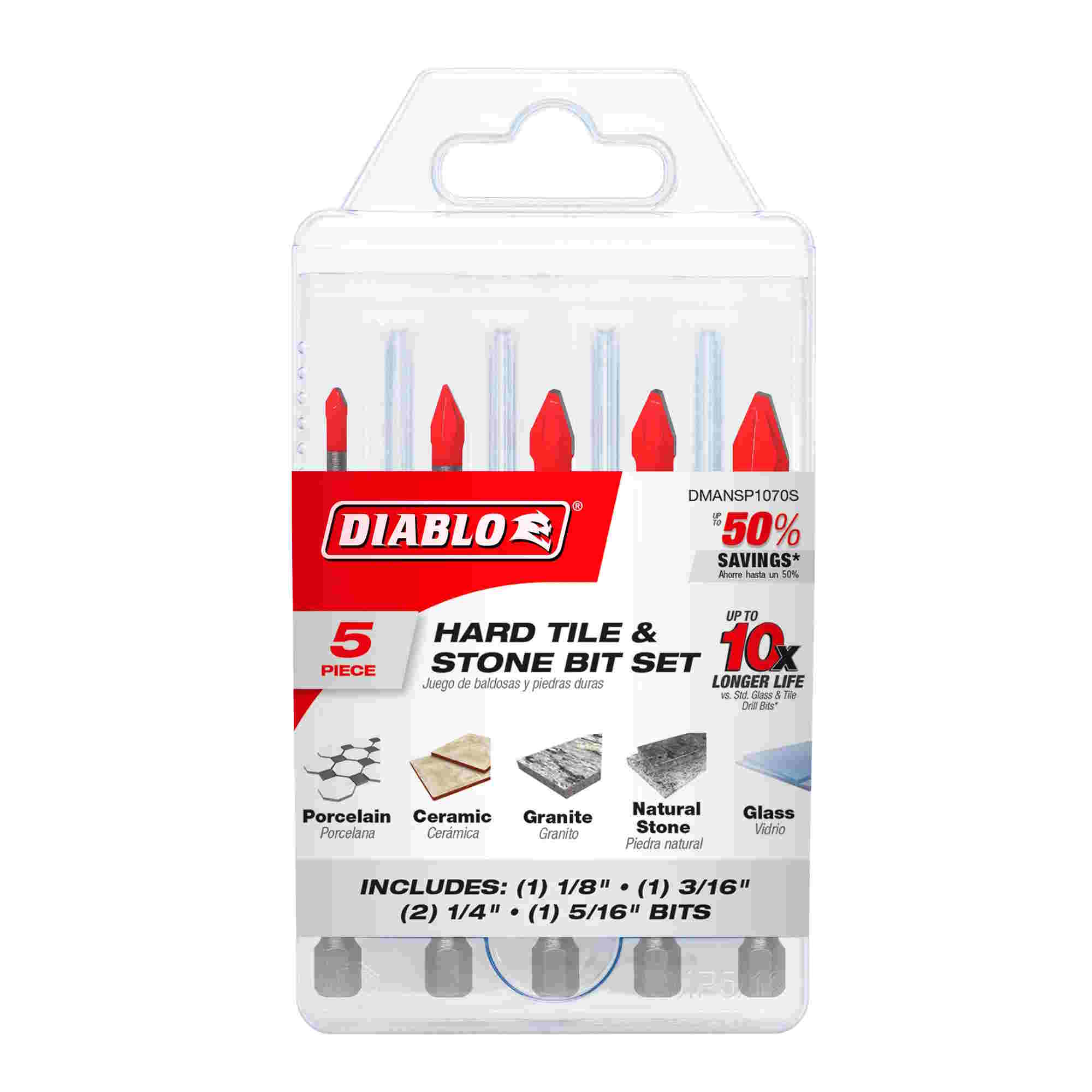 DIABLO DMANSP1070-S5 Hard Tile & Stone Carbide Tipped Drill Bit 5PC Set - Image 2
