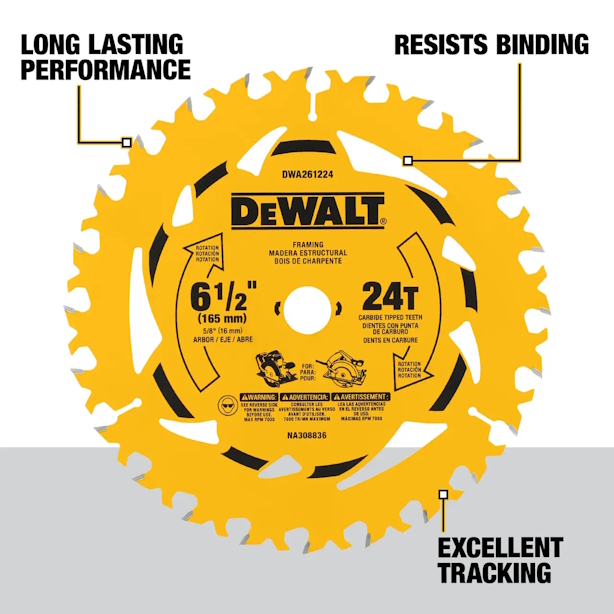 DEWALT DWA261224 6-1/2" 24T Framing Circular Saw Blade - Image 2