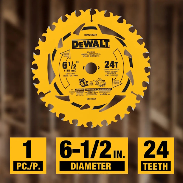 DEWALT DWA261224 6-1/2" 24T Framing Circular Saw Blade - Image 3