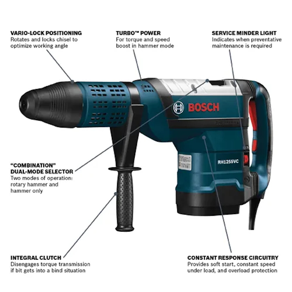 BOSCH RH1255VC 2" SDS Max Rotary Hammer w/ Vibration Control - Image 2