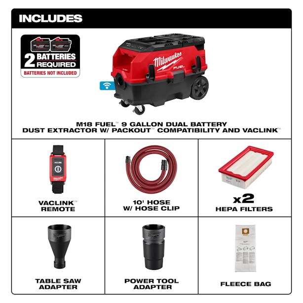 MILWAUKEE 0888-20 M18 PACKOUT 9 Gallon Dual-Battery Dust Extractor w/VACLINK - Image 3