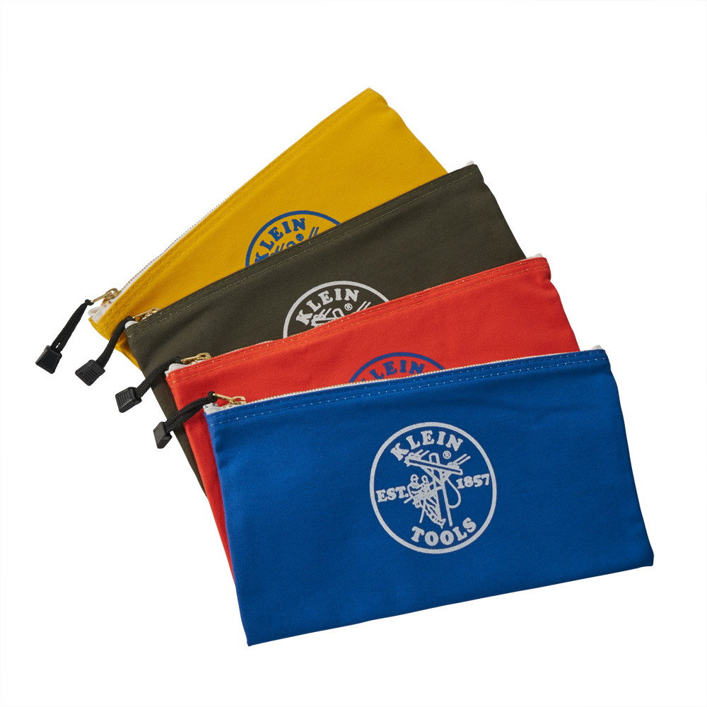 KLEIN TOOLS 5140 Zipper Bags Canvas Tool Pouches Olive/Orange/Blue/Yellow 4PK - Image 2
