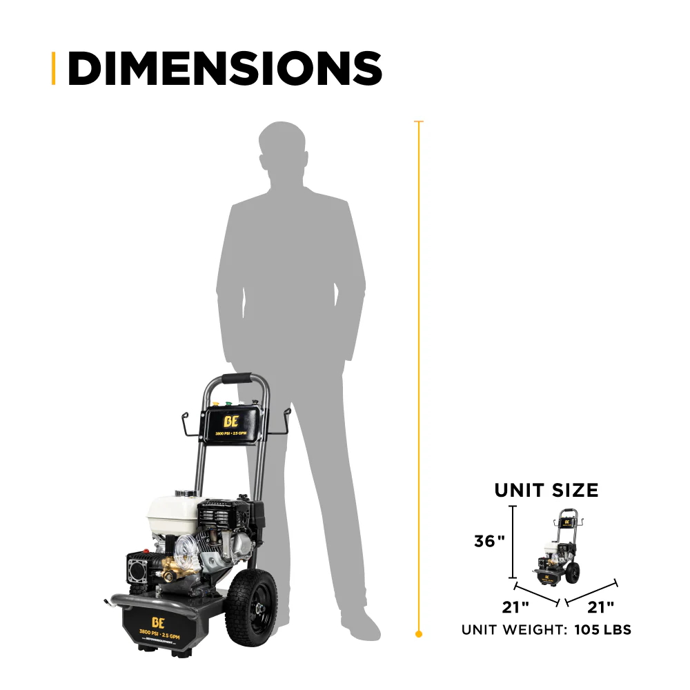 BE B3865HA 3,800 PSI 2.5 GPM Cold Water Gas Pressure Washer, Honda GX200 Engine - Image 11