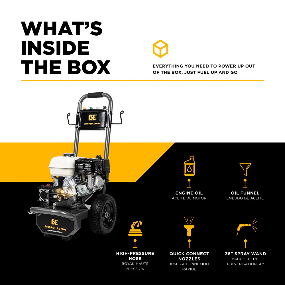 BE B3865HA 3,800 PSI 2.5 GPM Cold Water Gas Pressure Washer, Honda GX200 Engine - Image 5