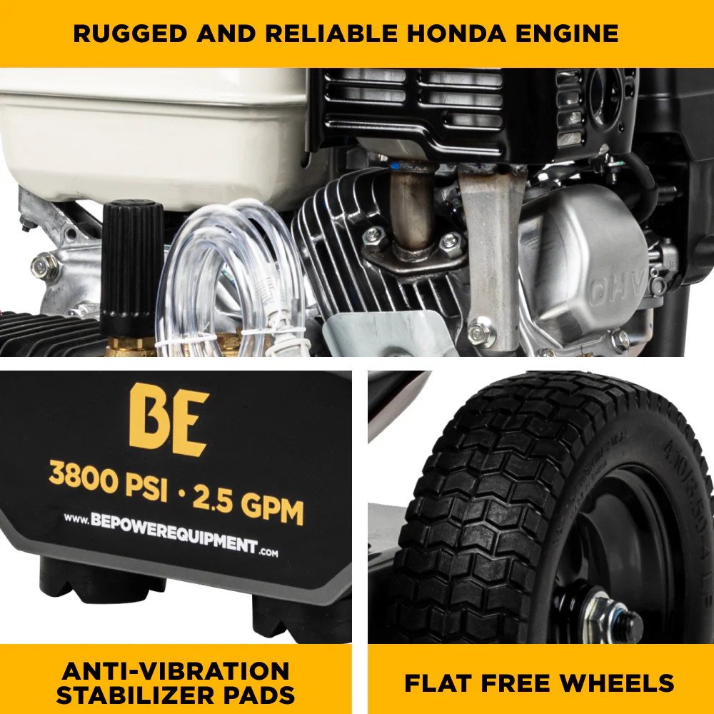 BE B3865HA 3,800 PSI 2.5 GPM Cold Water Gas Pressure Washer, Honda GX200 Engine - Image 7