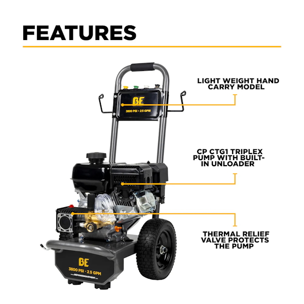 BE B3875PA 3,800 PSI 2.5 GPM Cold Water Gas Pressure Washer - Image 3