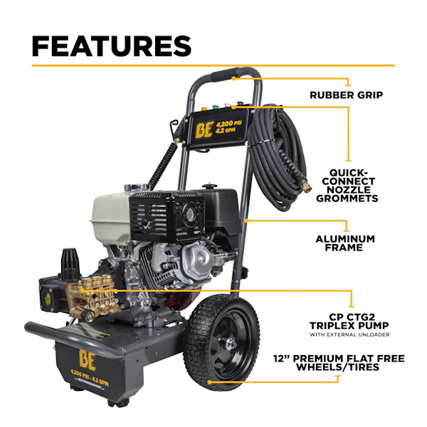 BE B4213HA Pressure Washer 4200 PSI 4.2 GPM, Honda GX390, AR Triplex Pump, 50' - Image 2
