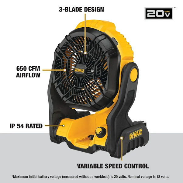DEWALT DCE512B 20V Jobsite Fan w/650 CFM - Image 2