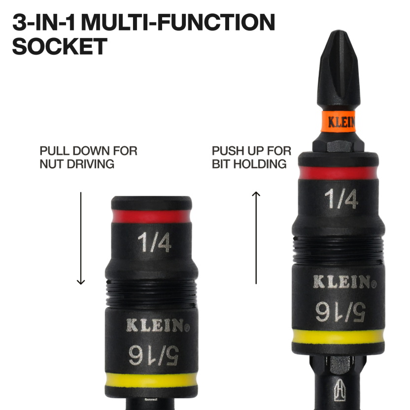 KLEIN 32304 14-in-1 HVAC Adjustable-Length Impact Screwdriver with Flip Socket - Image 4