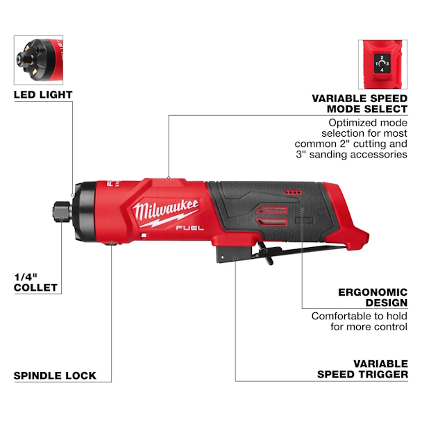 MILWAUKEE 3486-20 M12 FUEL 1/4" Straight Die Grinder VS (10-20,000 rpm) - Image 7