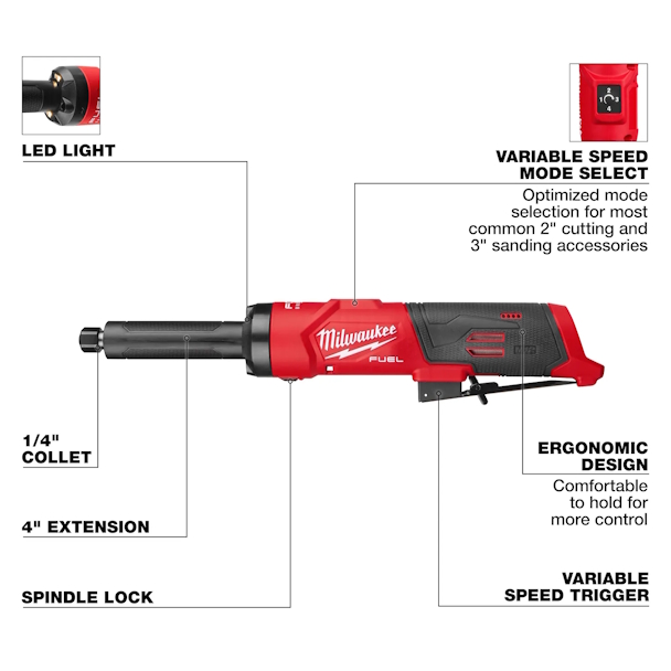 MILWUAKEE 3487-20 M12 Fuel 1/4" Extended Die Grinder - Image 7