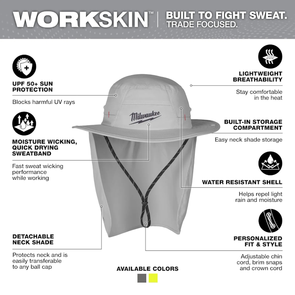 MILWAUKEE M770G-SM WORKSKIN Sunshade Hat - Gray SM - Image 2